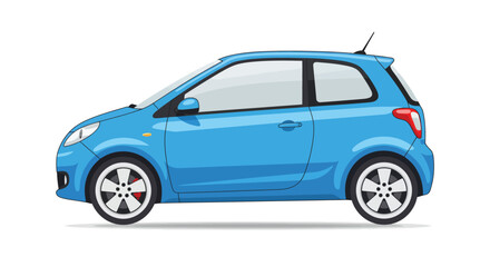 Obraz premium Illustration of a Vibrant Blue Compact Car Isolated on a Pristine White Backdrop