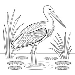 Yellow-billed Stork illustration vector style colouring page