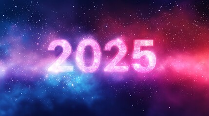 2025 Letters in Blue-Purple Starfield Glow Background,Generative Ai