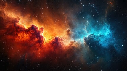 Vibrant Cosmic Nebula with Swirling Red, Orange, and Blue Gases for Space and Astronomy Theme