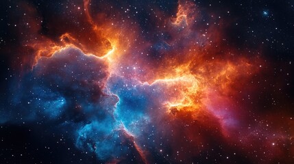 Vibrant Cosmic Nebula with Swirling Red, Orange, and Blue Gases for Space and Astronomy Theme
