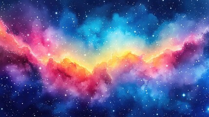 Vibrant Cosmic Watercolor Illustration with Colorful Space Background and Stars for Mystical Magic