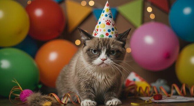 Grumpy cat celebrating birthday