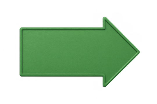Green vector arrow pointing rightward, transparent backdrop signaling direction or emphasizing key visual elements