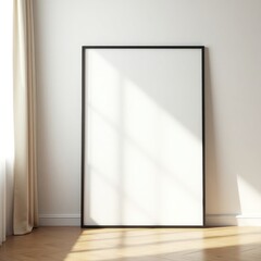 Blank Poster Frame Mockup Interior Design Minimalist Room Sunlight Empty Canvas White Wall Modern Art Presentation