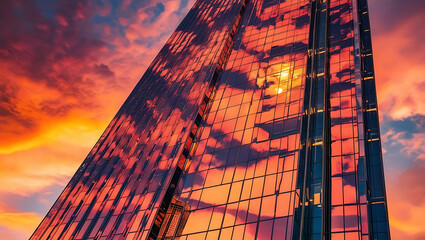 Upward Angle of Building in Vibrant Evening Light

