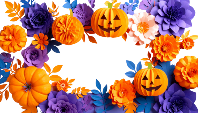 Halloween background in paper cut style on white background.