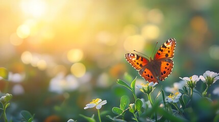 Obraz premium Monarch Butterfly Perched on Yellow Flowers in Evening Light Background,Generative Ai
