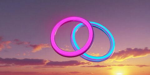 Dreamlike Sky Scene with Neon Colored Shapes

