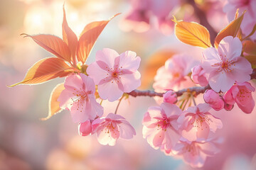 Photograph of peach blossoms. Cherry blossoms blooming. Sakura flowers are representative of Japanese flowers.