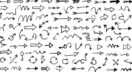 Hand-Drawn Arrows Doodle Sketch Collection - Diverse Set of Directional Pointers for Navigation, UI/UX, Infographics, and Creative Design Projects