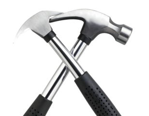 Intersecting claw hammers on black background