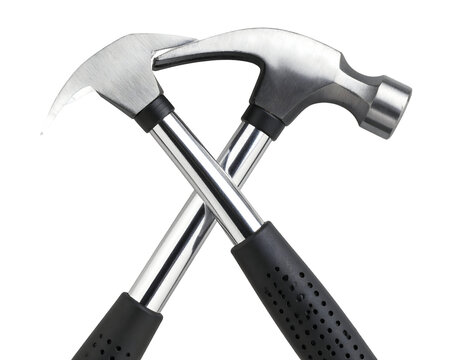 Intersecting claw hammers on black background