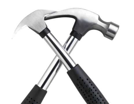 Intersecting claw hammers on black background