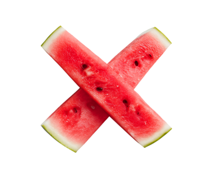 Watermelon slices arranged in the shape of an X isolated on a transparent background