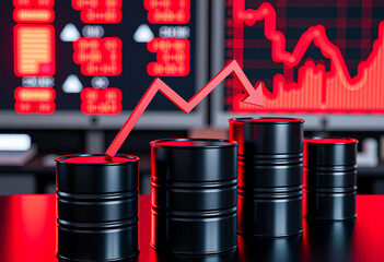 Stock market chart displayed on digital screen showing financial data and price trends, Oil stock market.