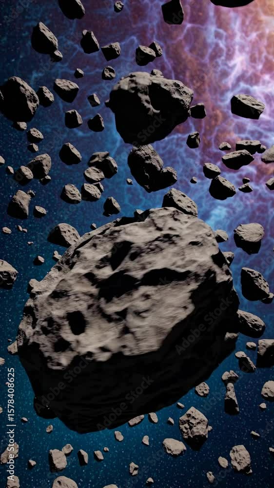Poster dynamic video concept of asteroids floating in space. aerial view captures the vastness and depth ag