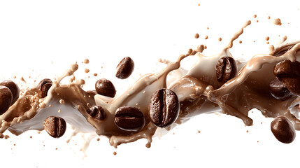 Fototapeta premium A splash of milk with coffee beans floating in it