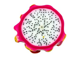 Dragon fruit slice with white flesh and black seeds