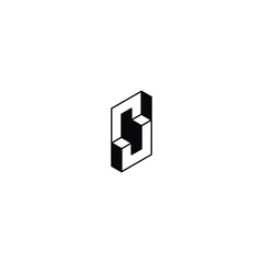 Double letter J or S Rectangular Isometric Logo, Modern Geometric Monogram, Bold Minimal Design
