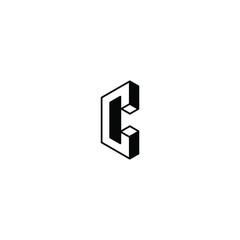 Geometric 3D Block Letter C Logo with white background. 