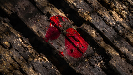 Obraz premium Splintered Wood Texture with Deep Red Stains and Shadows - gritty background