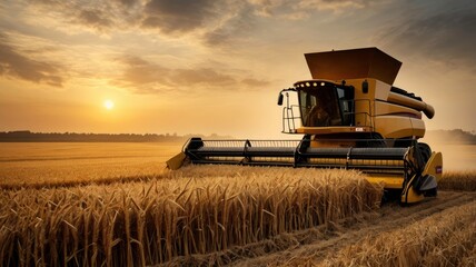 Obraz premium combine harvester on wheat field