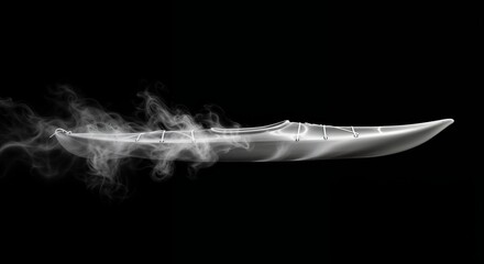 Abstract image of a smoke-filled boat silhouette on black background  