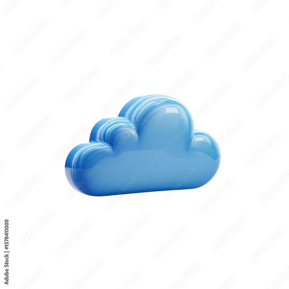 Poster sky blue icon in three dimensions showing data storage and cloud computing with a glossy, bubbly tex