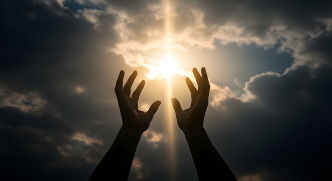 Human hands open palm up worship. Eucharist Therapy Bless God Helping Repent Catholic Easter Lent Mind Pray. Christian Religion concept background. fighting and victory for god