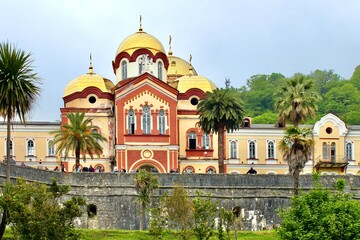 Beautiful ancient Christian New Athos Monastery. Abkhazia.