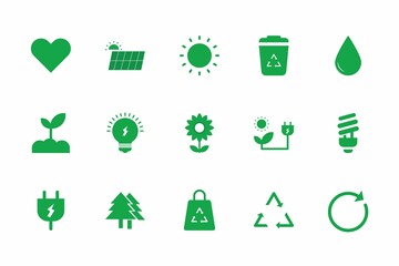Eco-Friendly Environment Icons &ndash; Recycle, Cleaning, Green Energy & Nature Icon Set