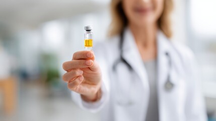 Doctor Offers Flu Shot in Bright Clinic Setting With Blurred Background for Emphasis