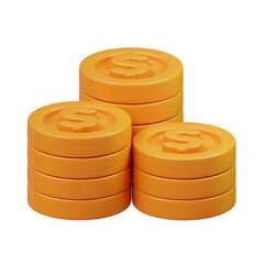 3D Stacks of Gold Dollar Coins Icon for Wealth, Savings, and Finance