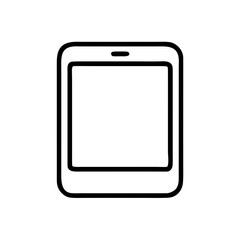 black outline icon of a tablet, suitable for websites or blogs about mobile computing, apps, digital content, or technology.