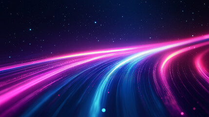 Fototapeta premium Abstract neon light streaks curve through starry night sky in vibrant pink and blue