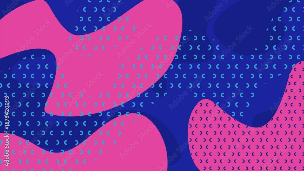 Poster this video features abstract pink and blue shapes with a pattern background. the shapes move and cha