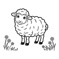Sheep Coloring Page, Vector, Illustration, Icon, Outline, Line Art, Silhouette, White Background.