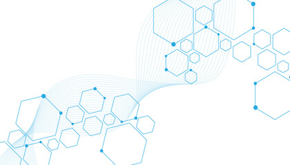 Science network pattern blue Hexagonal abstract background. Big Data Visualization structure elements . Health care and science medical pattern innovation. Template design with concept Dots and lines.