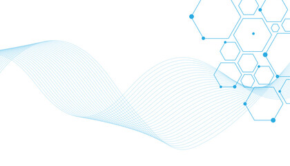 Science network pattern blue Hexagonal abstract background. Big Data Visualization structure elements . Health care and science medical pattern innovation. Template design with concept Dots and lines.