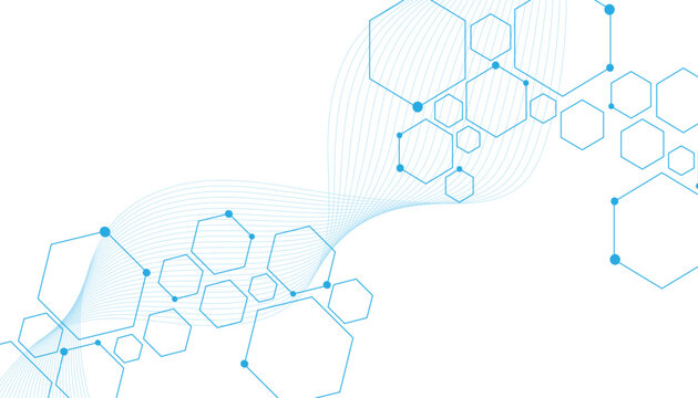 Science network pattern blue Hexagonal abstract background. Big Data Visualization structure elements . Health care and science medical pattern innovation. Template design with concept Dots and lines.