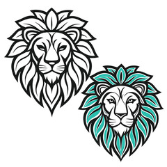 Obraz premium Majestic Lion Heads Stylized Illustrations mane