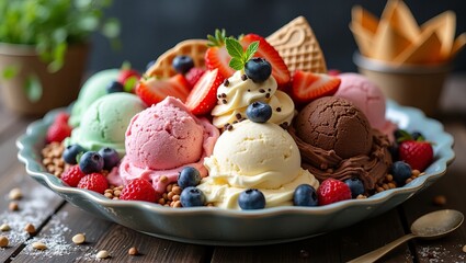 Close up of scooping ice cream in gelato cafe