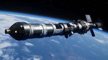 Fototapeta premium Spacecraft in orbit over earth