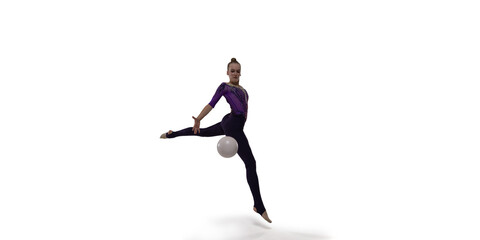 Rhythmic gymnastic woman on white background.