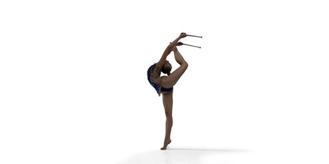 Rhythmic gymnastic woman on white background.