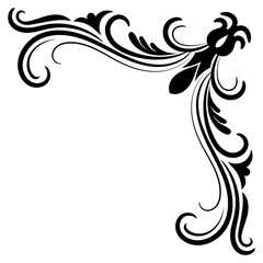 Thin line vintage corner. Medieval period of the Victorian dynasty. Fancy black monogram frame design element abstract icon collection Flower simple symbol