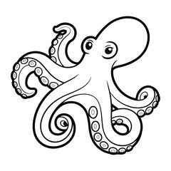 Octopus Coloring Page, Vector, Illustration, Icon, Outline, Line Art, Silhouette, White Background.