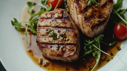 Grilled Pork Loin steaks in a white plate
