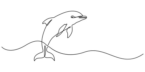 Continuous one single minimal line drawing dolphin, Continuous one line drawing of dolphin. Dolphin Vector Art, Icons, and Graphics illustration. dolphin image, Bottlenose dolphin in single line draw. © line drawing